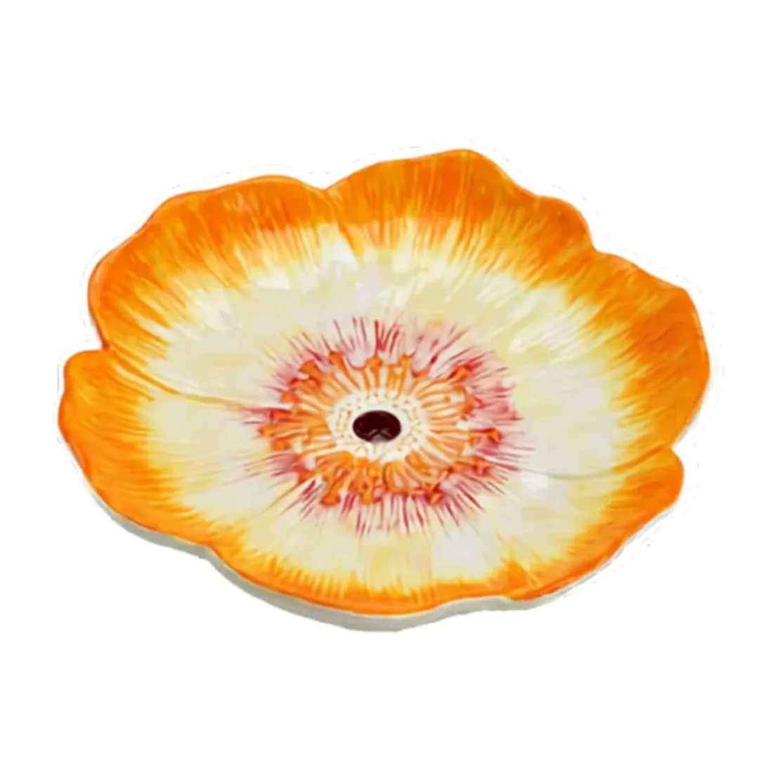 Piatto fiore in ceramica giallo arancio
