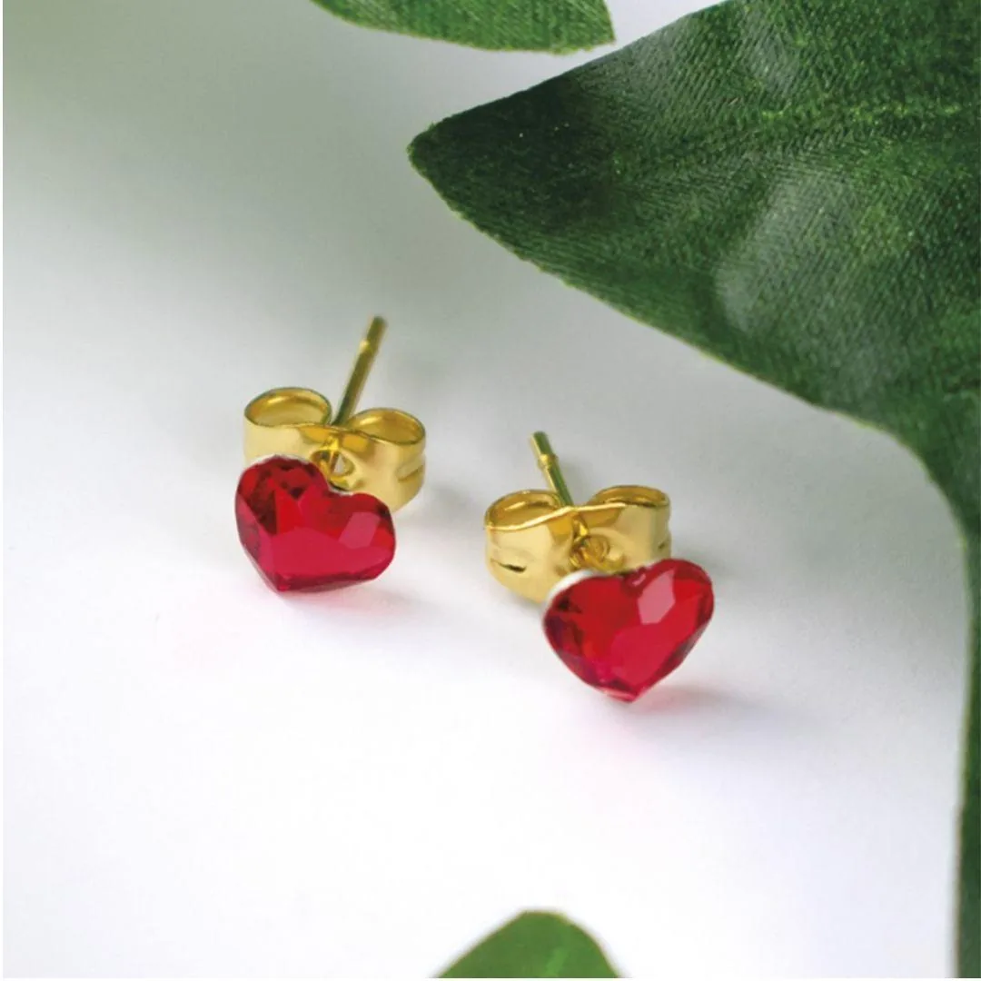 Orecchini Placcati Oro 18K Punto Luce Cuore Rosso 2