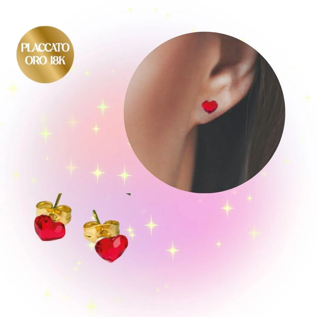 Orecchini Placcati Oro 18K Punto Luce Cuore Rosso 4