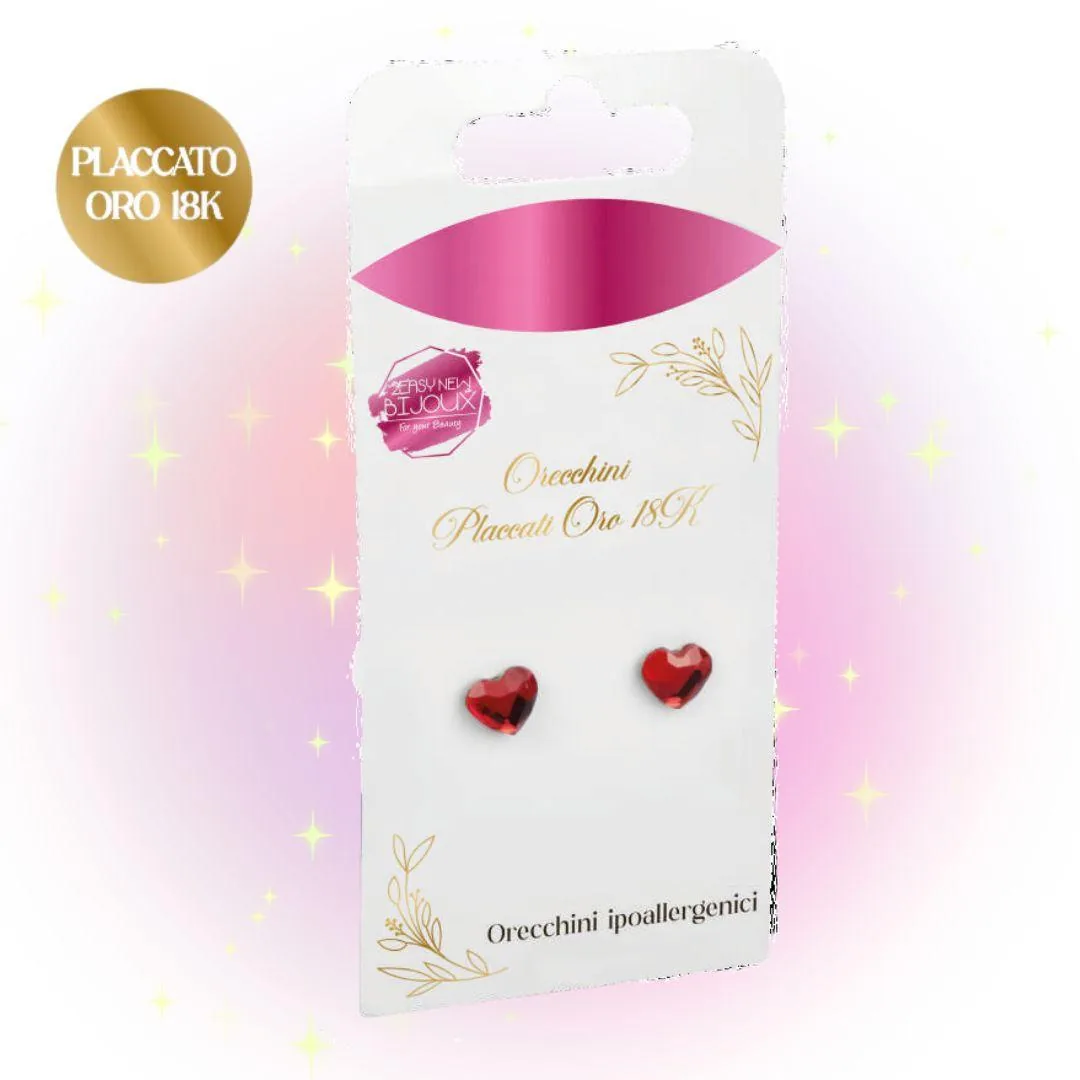 Orecchini Placcati Oro 18K Punto Luce Cuore Rosso
