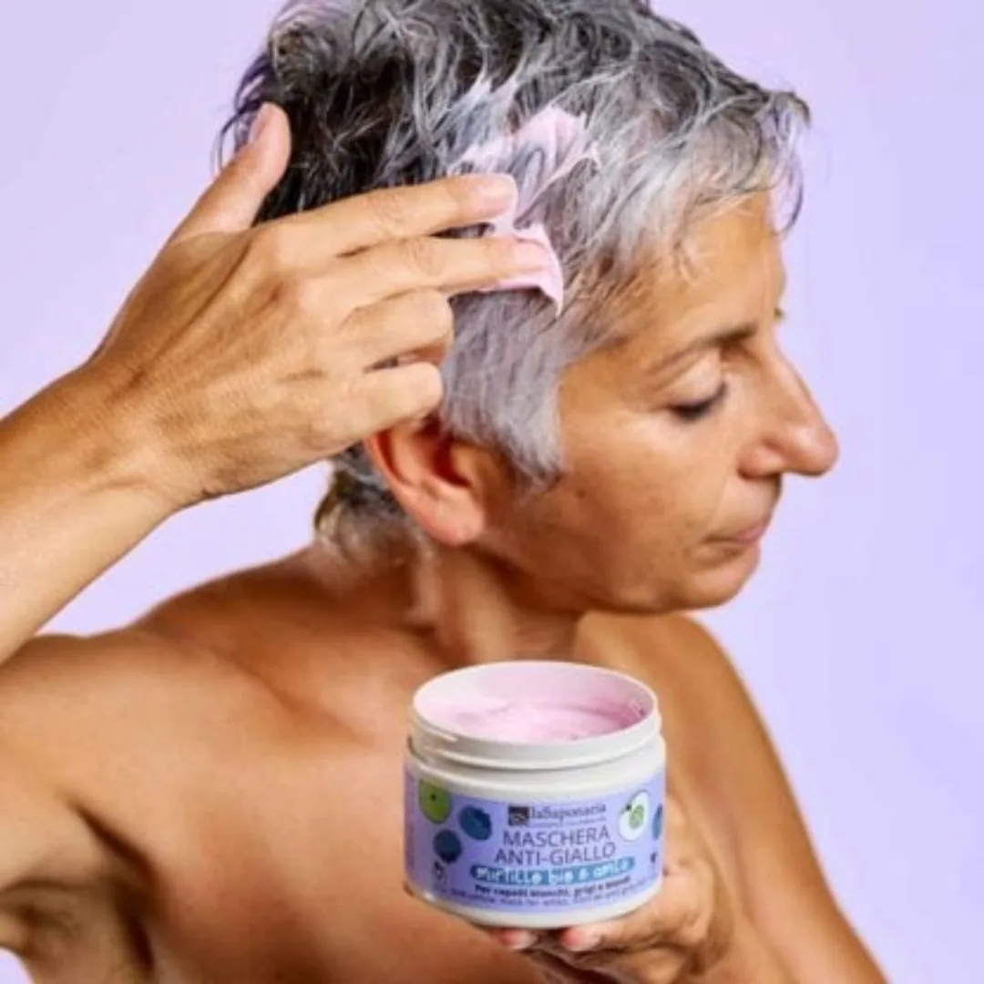 Maschera capelli anti-giallo Mirtillo Bio e Amla 2